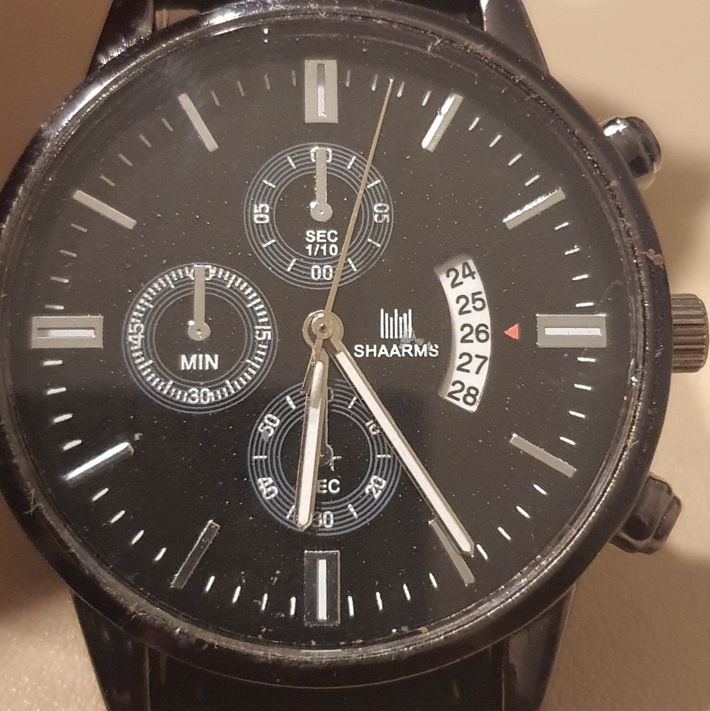 10/$20 Shaarms Black/Silver Leather Men's Watch w/Date